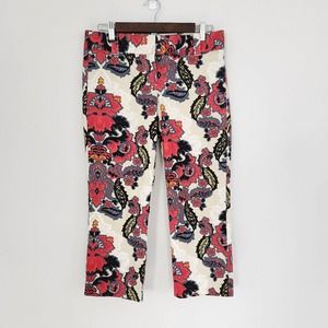 Jcrew Capri Pants Casual Womens Stretch White, Black & Red Floral Print Size 4P